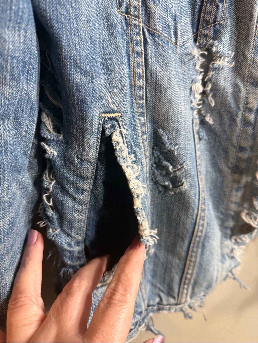 Custom Handmade Distressed Levi's Denim Trucker Jacket L Grunge Punk - Picture 8 of 16